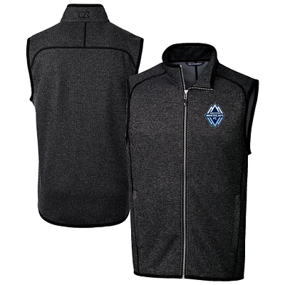 Men's Cutter & Buck Heather Charcoal Vancouver Whitecaps FC Big Tall Mainsail Sweater-Knit Full-Zip Vest