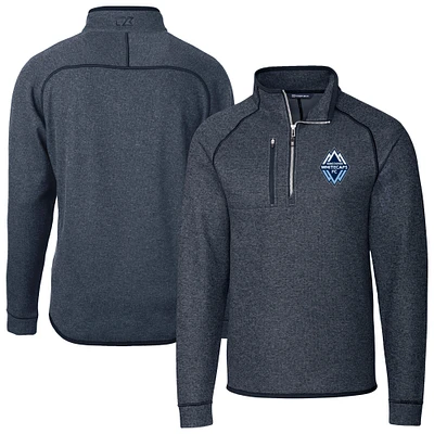 Men's Cutter & Buck Heather Navy Vancouver Whitecaps FC Big Tall Mainsail Sweater-Knit Half-Zip Raglan Jacket