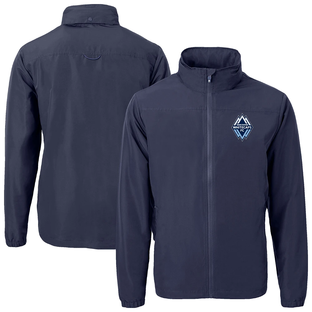 Men's Cutter & Buck Navy Vancouver Whitecaps FC Big Tall Charter Eco Knit Recycled Full-Zip Jacket