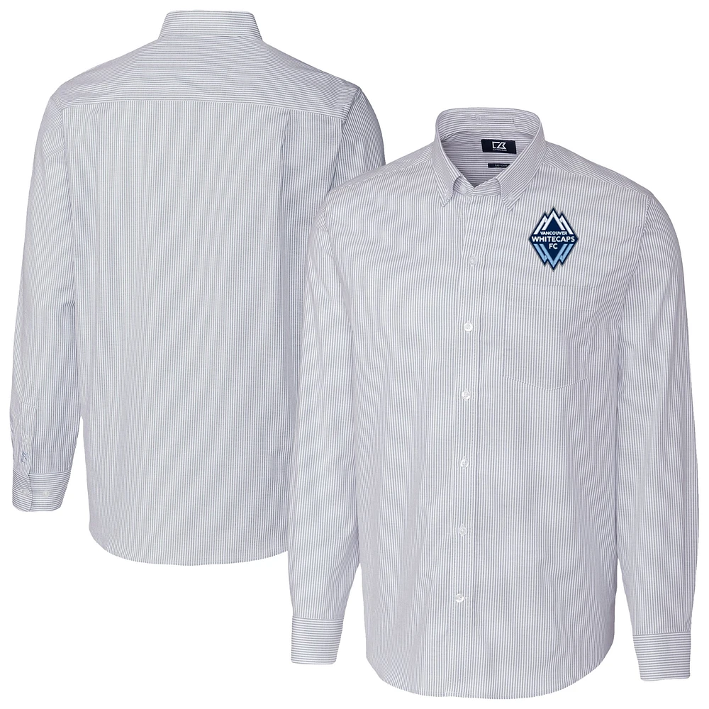 Men's Cutter & Buck Light Blue Vancouver Whitecaps FC Big Tall Stretch Oxford Stripe Tri-Blend Long Sleeve Dress Shirt
