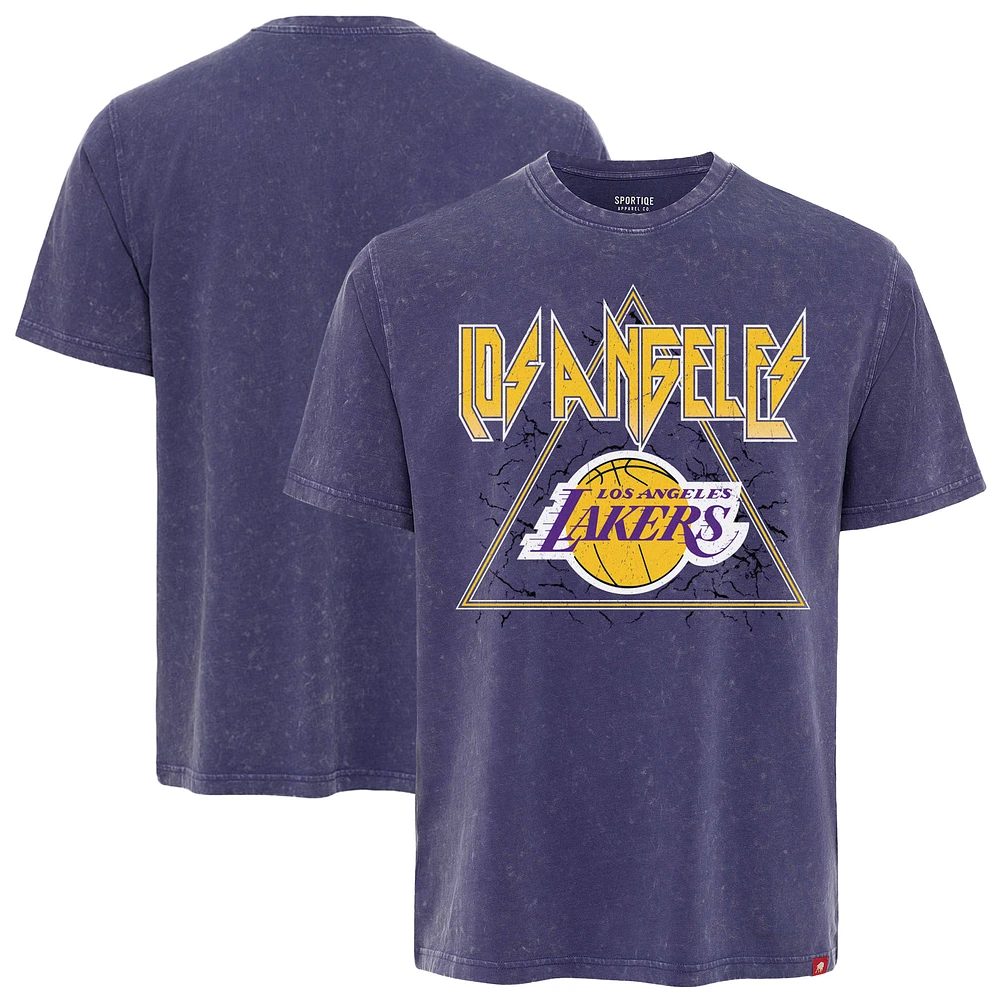 Men's Sportiqe Purple Los Angeles Lakers Distressed Rock & Roll Collection Angus Premium Mineral Wash T-Shirt