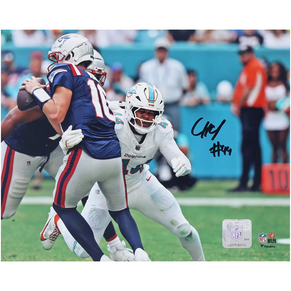 Chop Robinson Miami Dolphins Autographed 8" x 10" Sacking Drake Maye Photograph