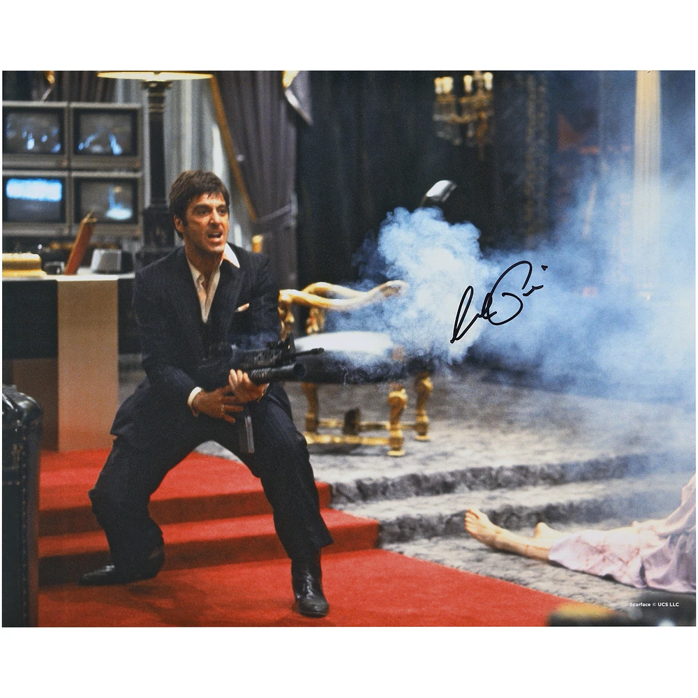 Al Pacino Scarface Autographed 16" x 20" Shooting With Smoke Photograph