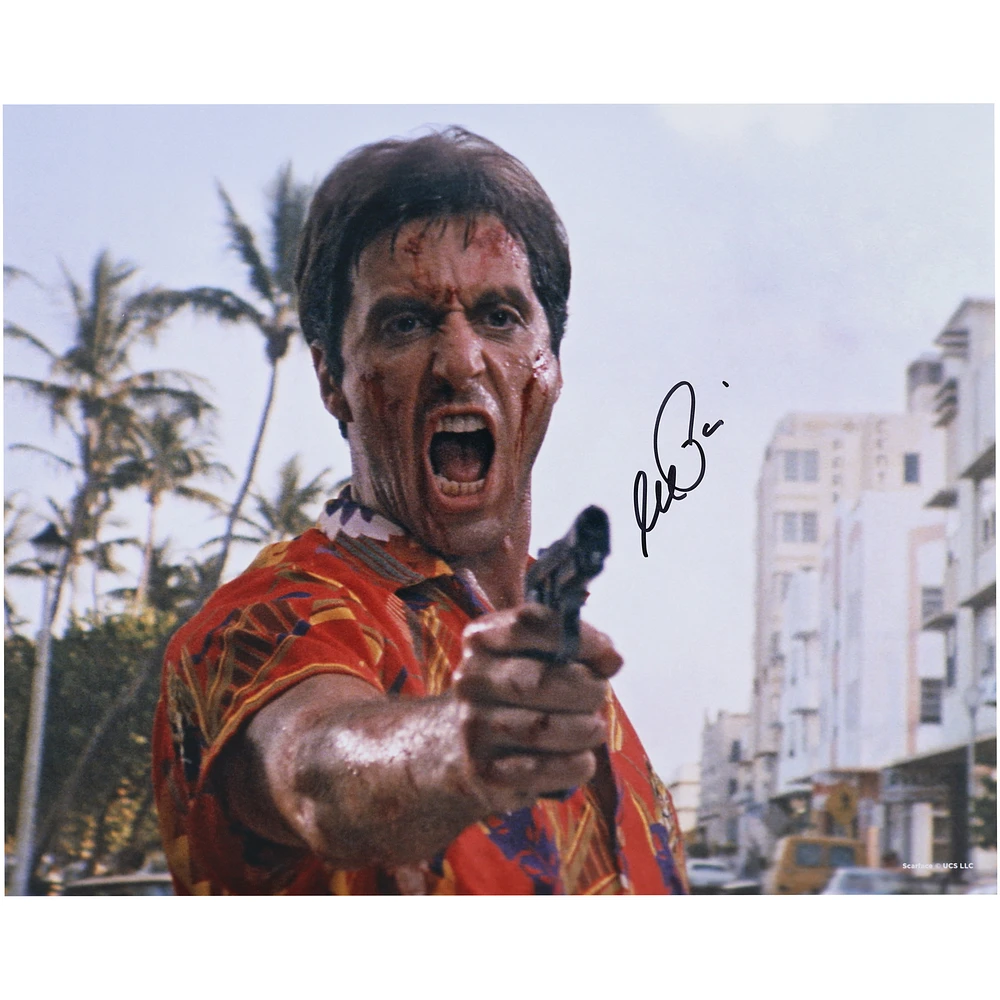 Al Pacino Scarface Autographed 16" x 20" Hawaiian Shirt Holding Gun Photograph