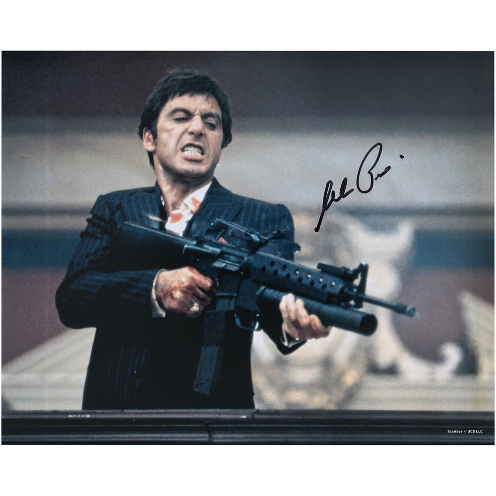 Al Pacino Scarface Autographed 16" x 20" Shooting Down Photograph