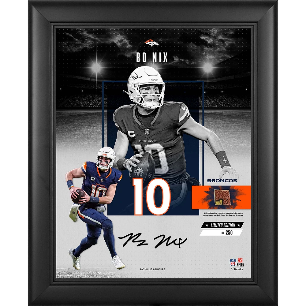 Bo Nix Denver Broncos Facsimile Signature Framed 11" x 14" Impact Collage with a Piece of Game-Used Football - Limited Edition of 250