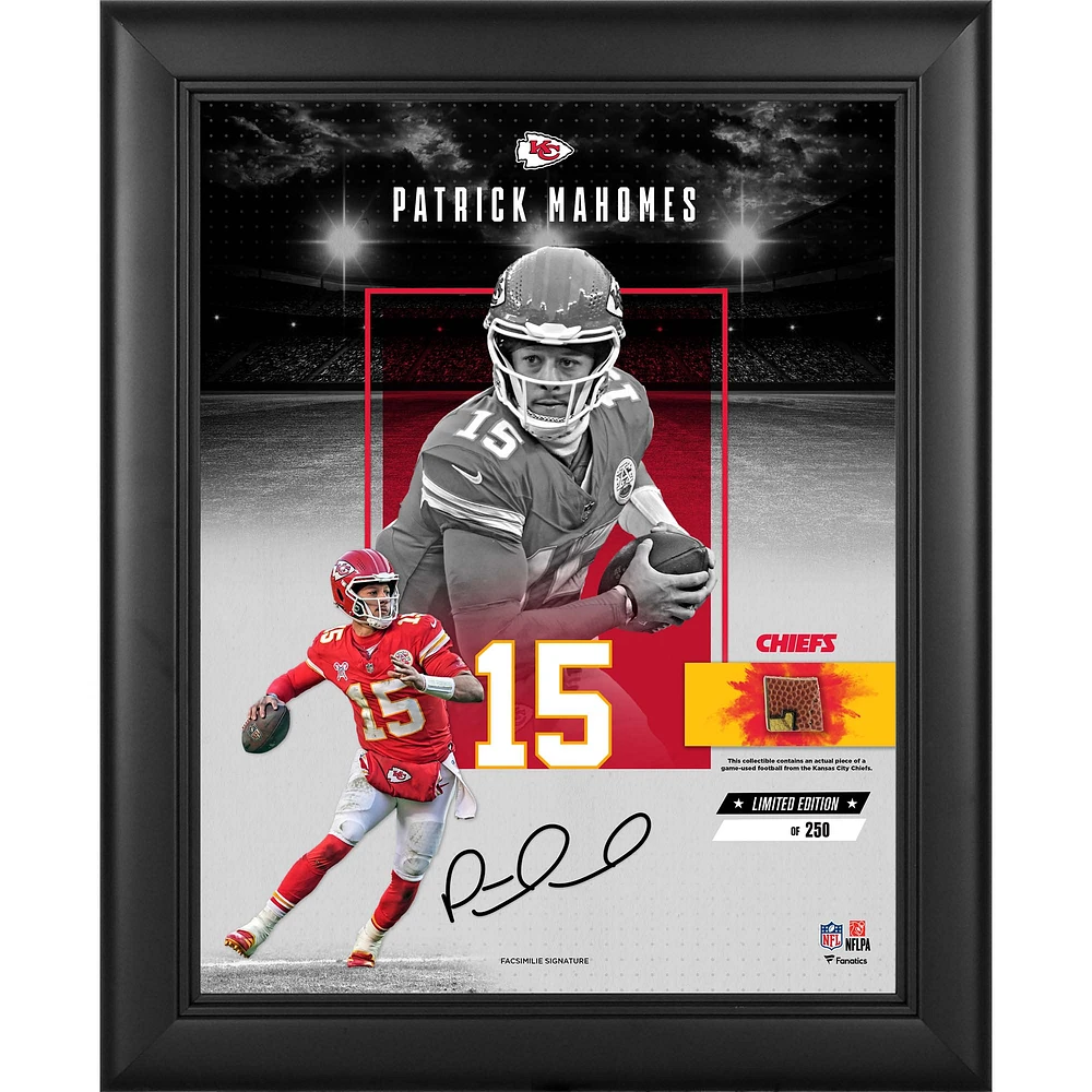 Patrick Mahomes Kansas City Chiefs Facsimile Signature Framed 11" x 14" Impact Collage with a Piece of Game-Used Football - Limited Edition of 250