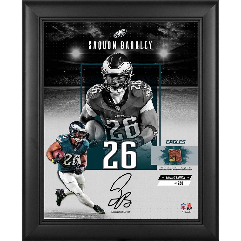 Saquon Barkley Philadelphia Eagles Facsimile Signature Framed 11" x 14" Impact Collage with a Piece of Game-Used Football - Limited Edition of 250