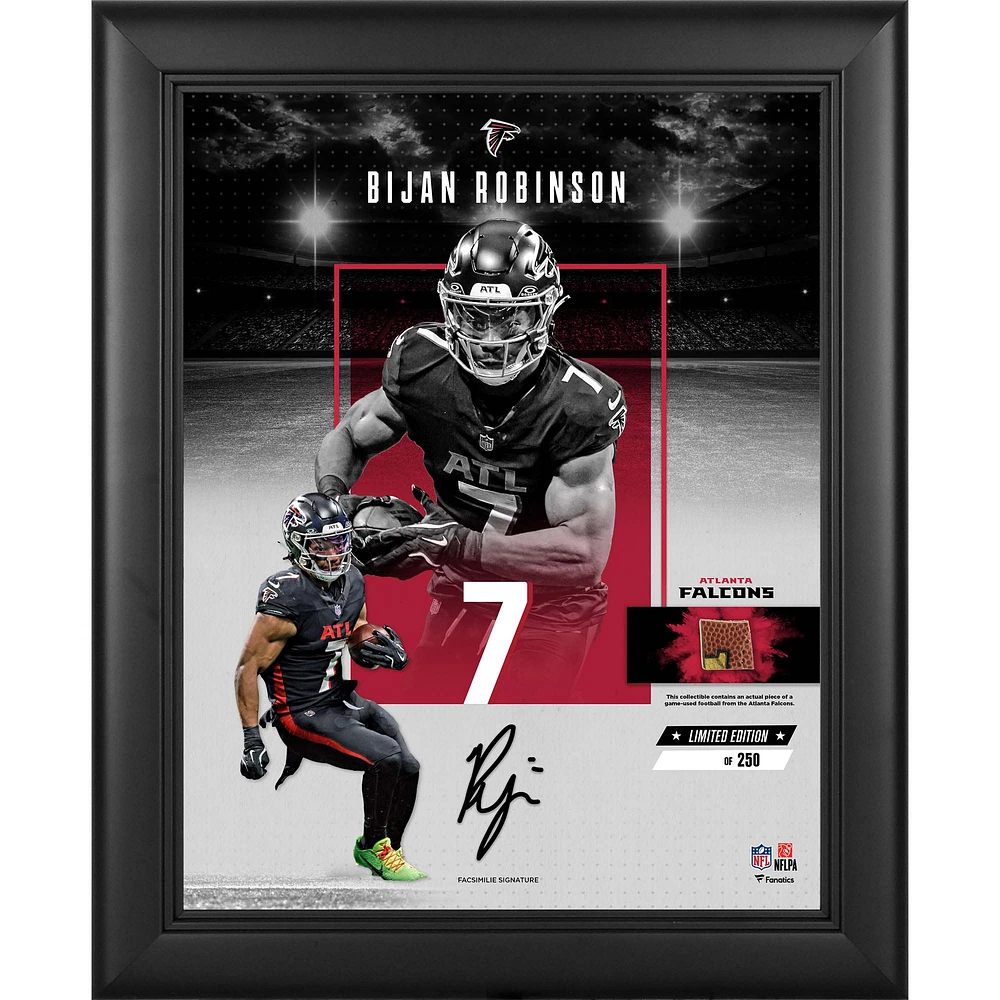 Bijan Robinson Atlanta Falcons Facsimile Signature Framed 11" x 14" Impact Collage with a Piece of Game-Used Football - Limited Edition of 250