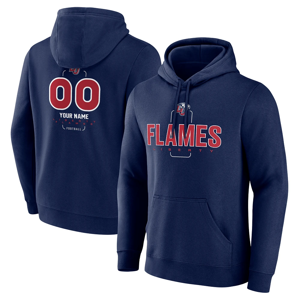 Men's Navy Liberty Flames Personalized Name & Number Midfielder Pullover Hoodie