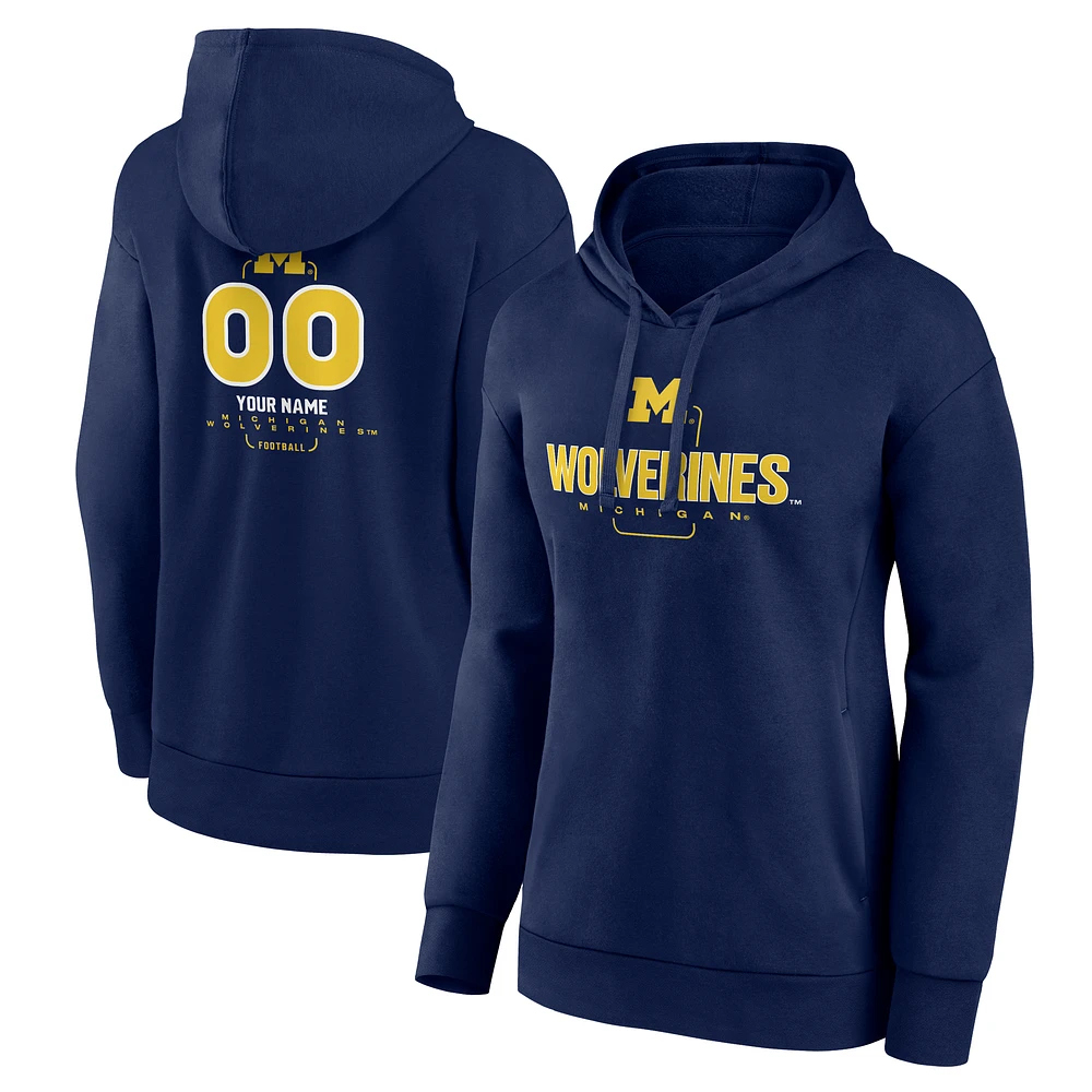 Women's Navy Michigan Wolverines Personalized Name & Number Midfielder Pullover Hoodie
