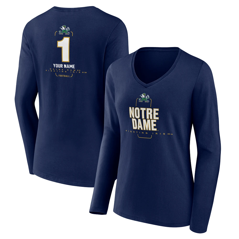 Women's Navy Notre Dame Fighting Irish Personalized Any Name Midfielder Long Sleeve V-Neck T-Shirt