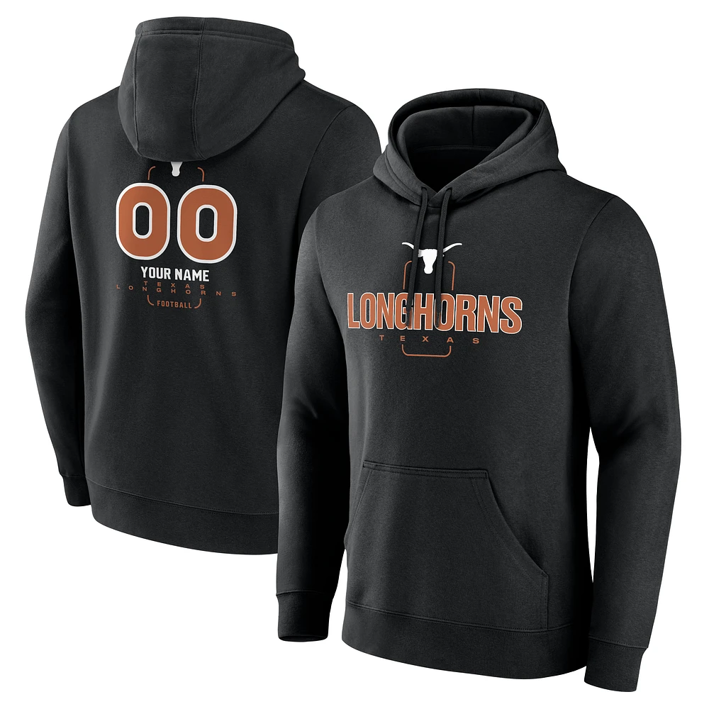 Men's Black Texas Longhorns Personalized Name & Number Midfielder Pullover Hoodie