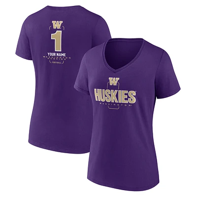 Women's Purple Washington Huskies Personalized Any Name Midfielder V-Neck T-Shirt