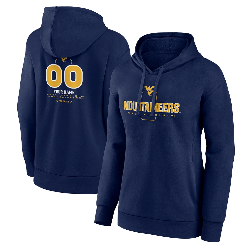Women's Navy West Virginia Mountaineers Personalized Name & Number Midfielder Pullover Hoodie