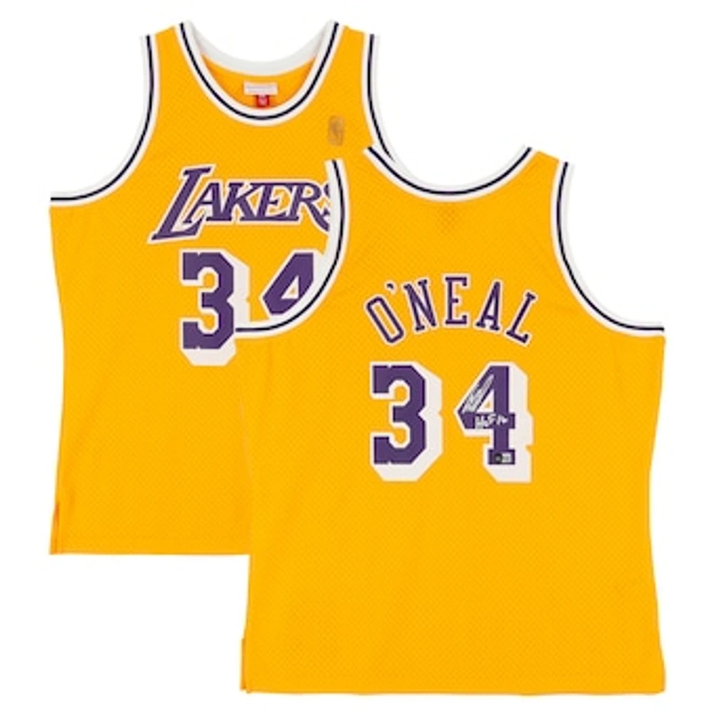 Shaquille O'Neal Los Angeles Lakers Autographed Gold Mitchell & Ness 1996-97 Swingman Jersey with "HOF 16" Inscription