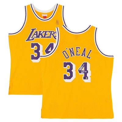 Shaquille O'Neal Los Angeles Lakers Autographed Gold Mitchell & Ness 1996-97 Swingman Jersey with "HOF 16" Inscription