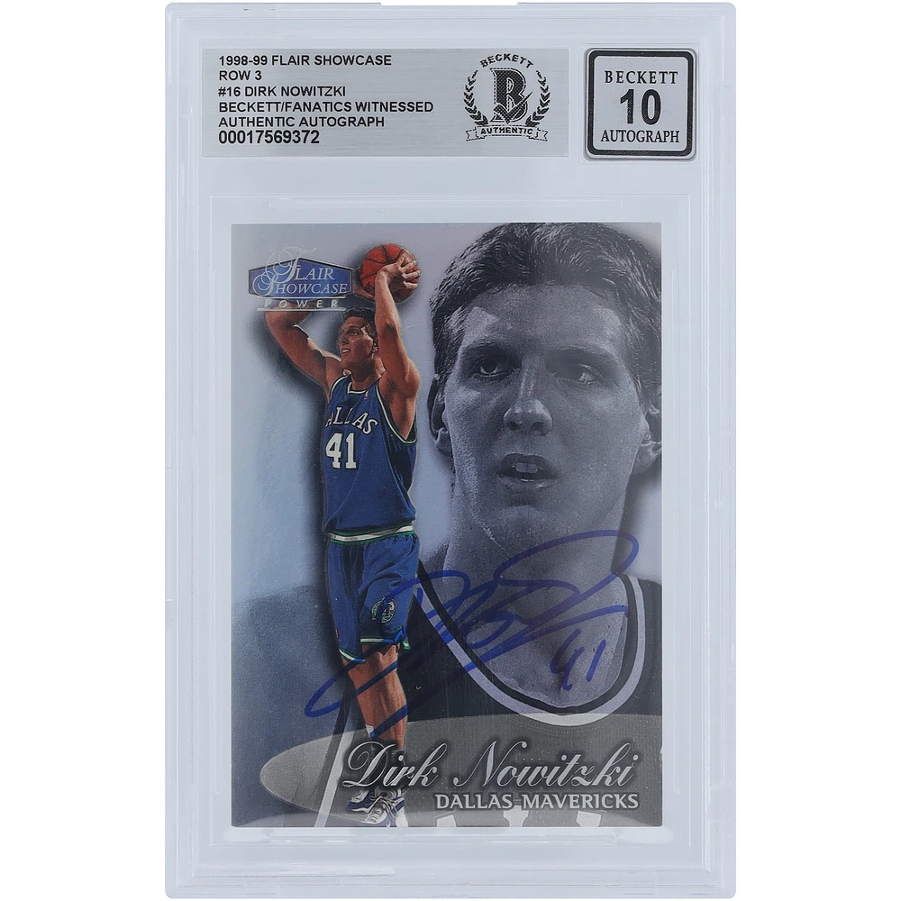 Dirk Nowitzki Dallas Mavericks Autographed 1998-99 Fleer Flair Showcase Row 3 #16 Beckett Fanatics Witnessed Authenticated 10 Rookie Card
