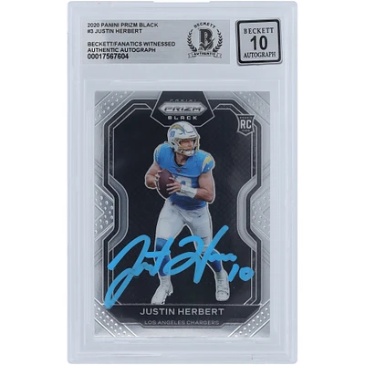 Justin Herbert Los Angeles Chargers Autographed 2020 Panini Chronicles Black Prizm Light Blue Ink #PB-3 Beckett Fanatics Witnessed Authenticated 10 Rookie Card