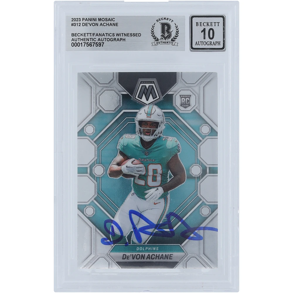 De'Von Achane Miami Dolphins Autographed 2023 Panini Mosaic #312 Beckett Fanatics Witnessed Authenticated 10 Rookie Card