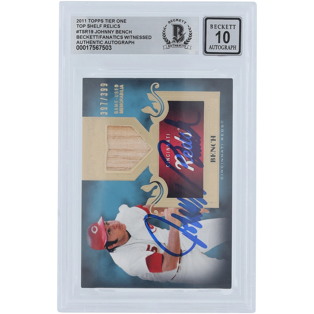 Johnny Bench Cincinnati Reds Autographed 2011 Topps Tier One Top Shelf Bat Relic #TSR19 #/399 Beckett Fanatics Witnessed Authenticated 10 Card