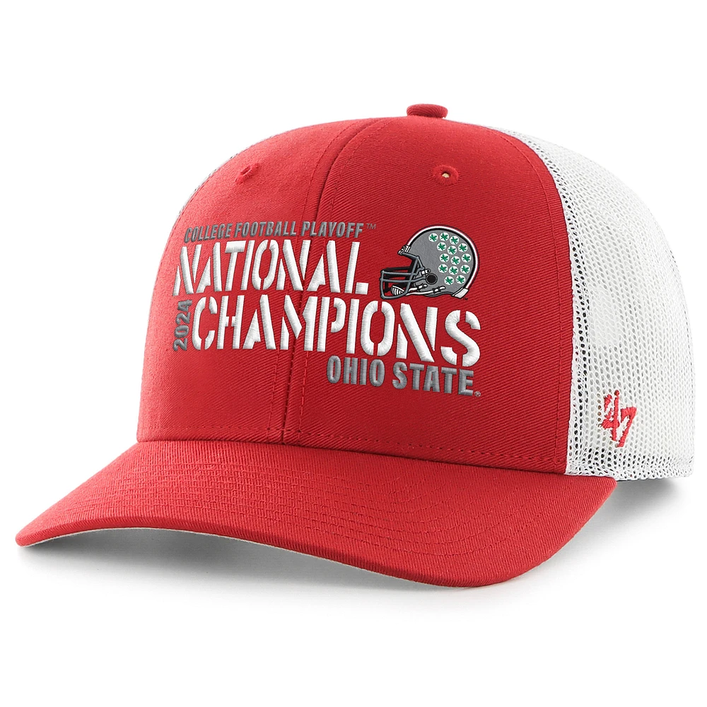 Men's '47 Scarlet/White Ohio State Buckeyes College Football Playoff 2024 National Champions Team Trucker Adjustable Hat