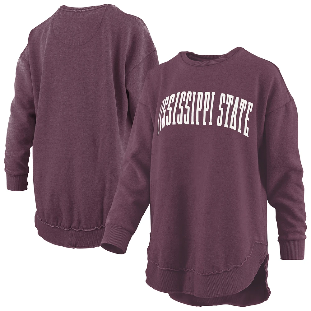 Women's Pressbox Maroon Mississippi State Bulldogs Melange Poncho Vintage Fleece Long Sleeve Pullover Sweatshirt