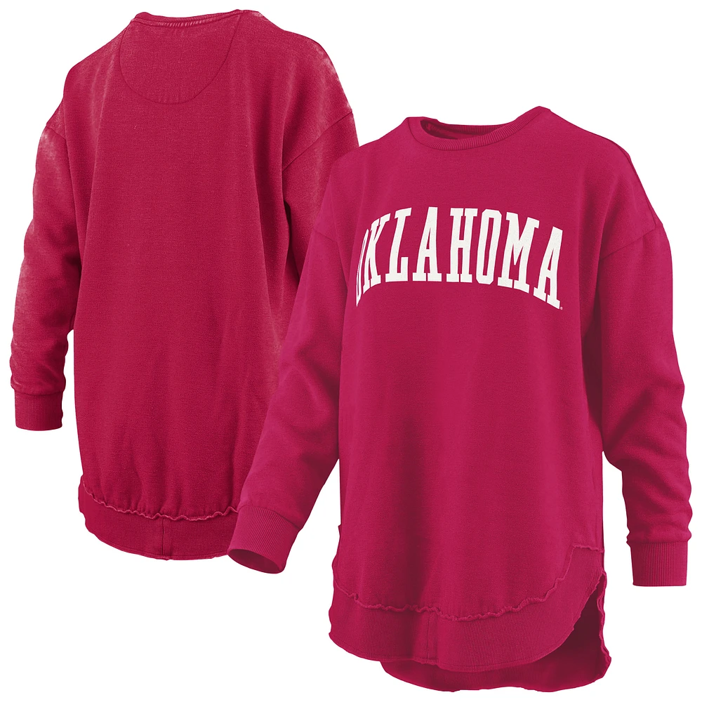 Women's Pressbox Crimson Oklahoma Sooners Melange Poncho Vintage Fleece Long Sleeve Pullover Sweatshirt