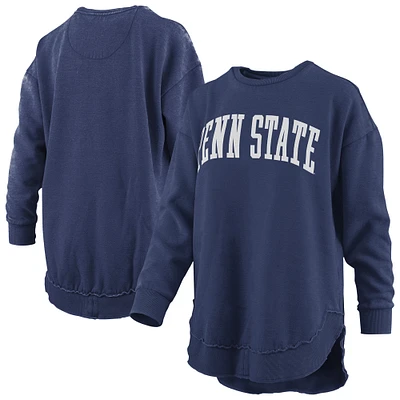 Women's Pressbox Navy Penn State Nittany Lions Melange Poncho Vintage Fleece Long Sleeve Pullover Sweatshirt
