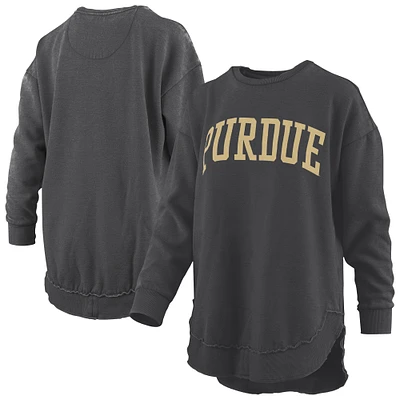 Women's Pressbox Black Purdue Boilermakers Melange Poncho Vintage Fleece Long Sleeve Pullover Sweatshirt