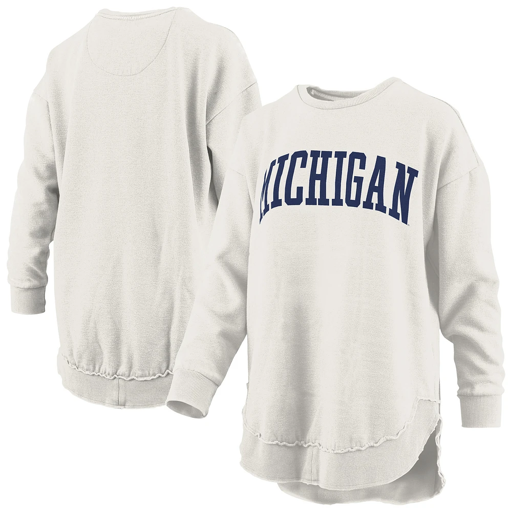 Women's Pressbox Oatmeal Michigan Wolverines Melange Poncho Vintage Fleece Long Sleeve Pullover Sweatshirt