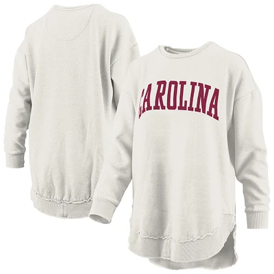 Women's Pressbox Oatmeal South Carolina Gamecocks Melange Poncho Vintage Fleece Long Sleeve Pullover Sweatshirt