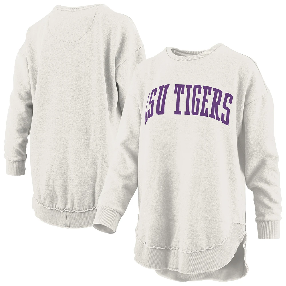 Women's Pressbox Oatmeal LSU Tigers Melange Poncho Vintage Fleece Long Sleeve Pullover Sweatshirt
