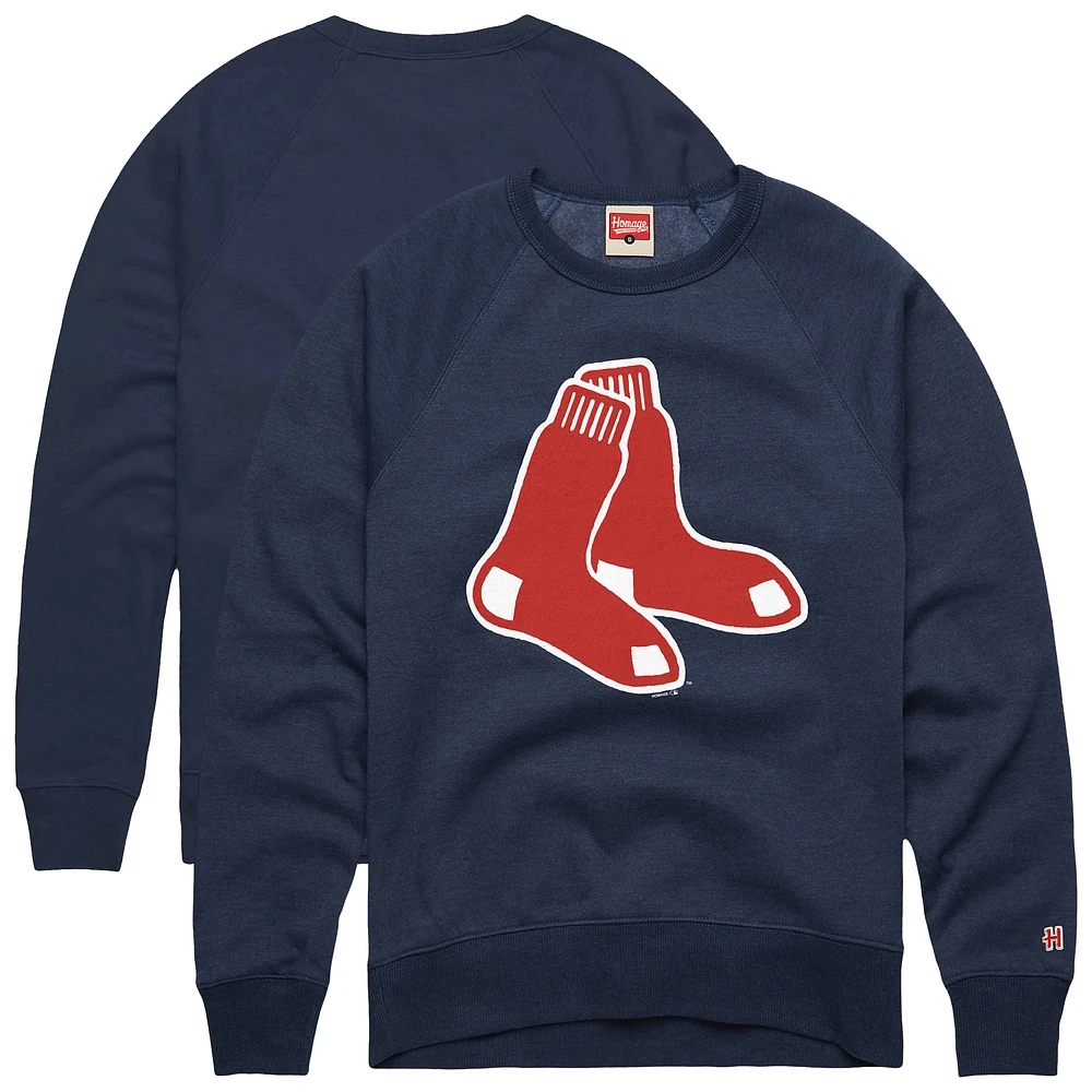 Men's Homage Navy Boston Red Sox Retro Tri-Blend Pullover Sweatshirt