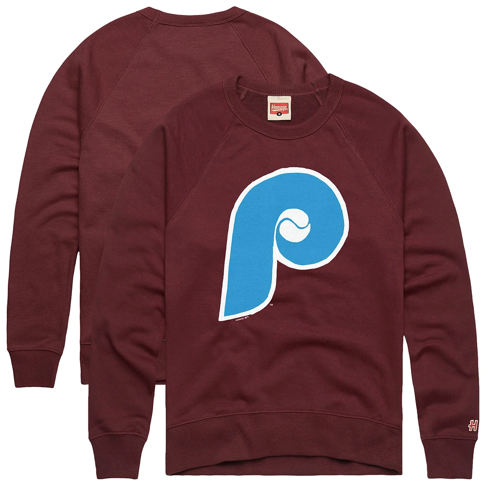 Men's Homage Burgundy Philadelphia Phillies Retro Tri-Blend Pullover Sweatshirt