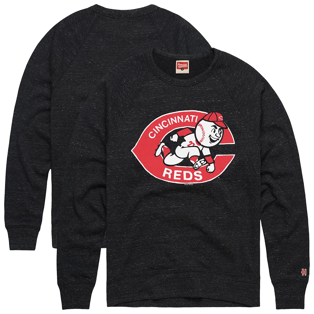 Men's Homage Charcoal Cincinnati Reds Retro Tri-Blend Pullover Sweatshirt