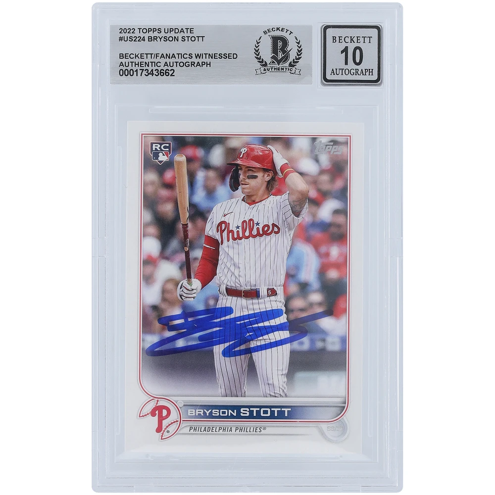Bryson Stott Philadelphia Phillies Autographed 2022 Topps Update #US224 Beckett Fanatics Witnessed Authenticated 10 Rookie Card