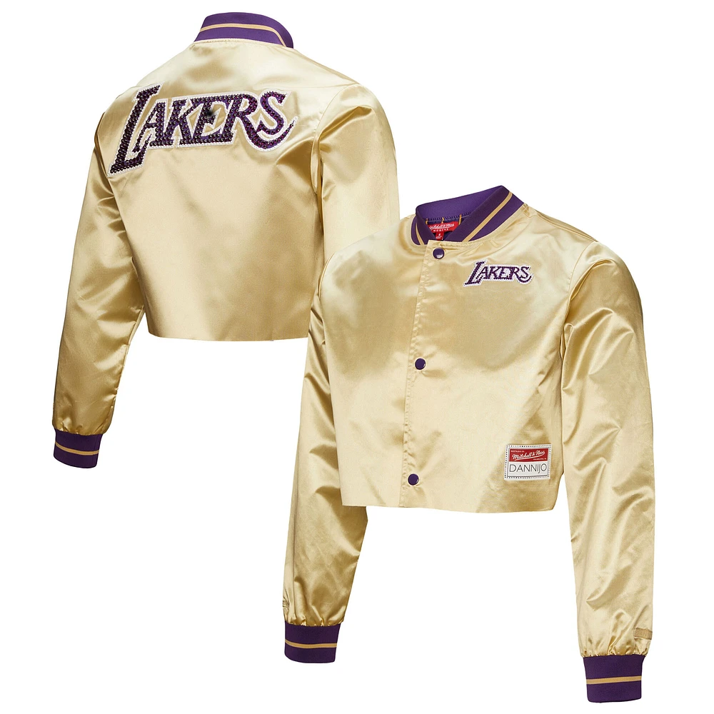 Women's Mitchell & Ness x DANNIJO Gold Los Angeles Lakers Cropped Satin Full-Snap Jacket