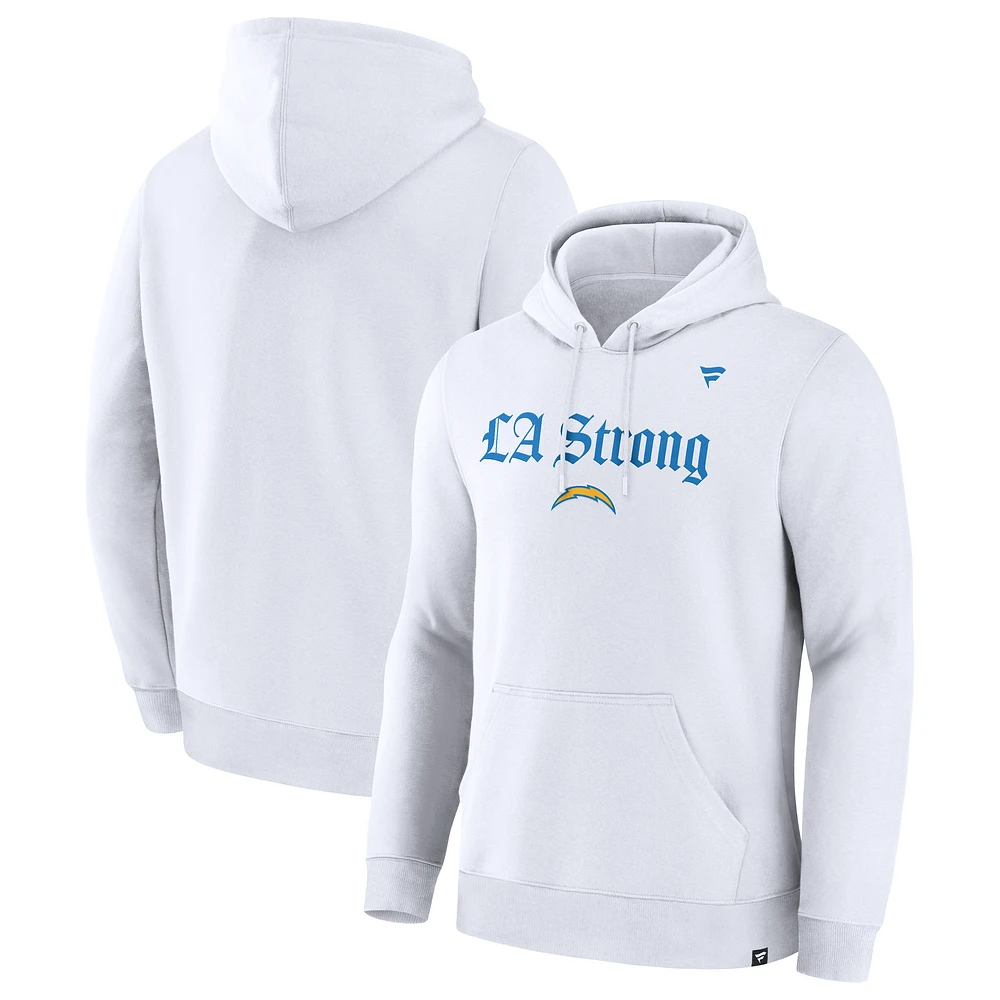 Unisex Fanatics White Los Angeles Chargers LA Strong Premium Fleece Pullover Hoodie
