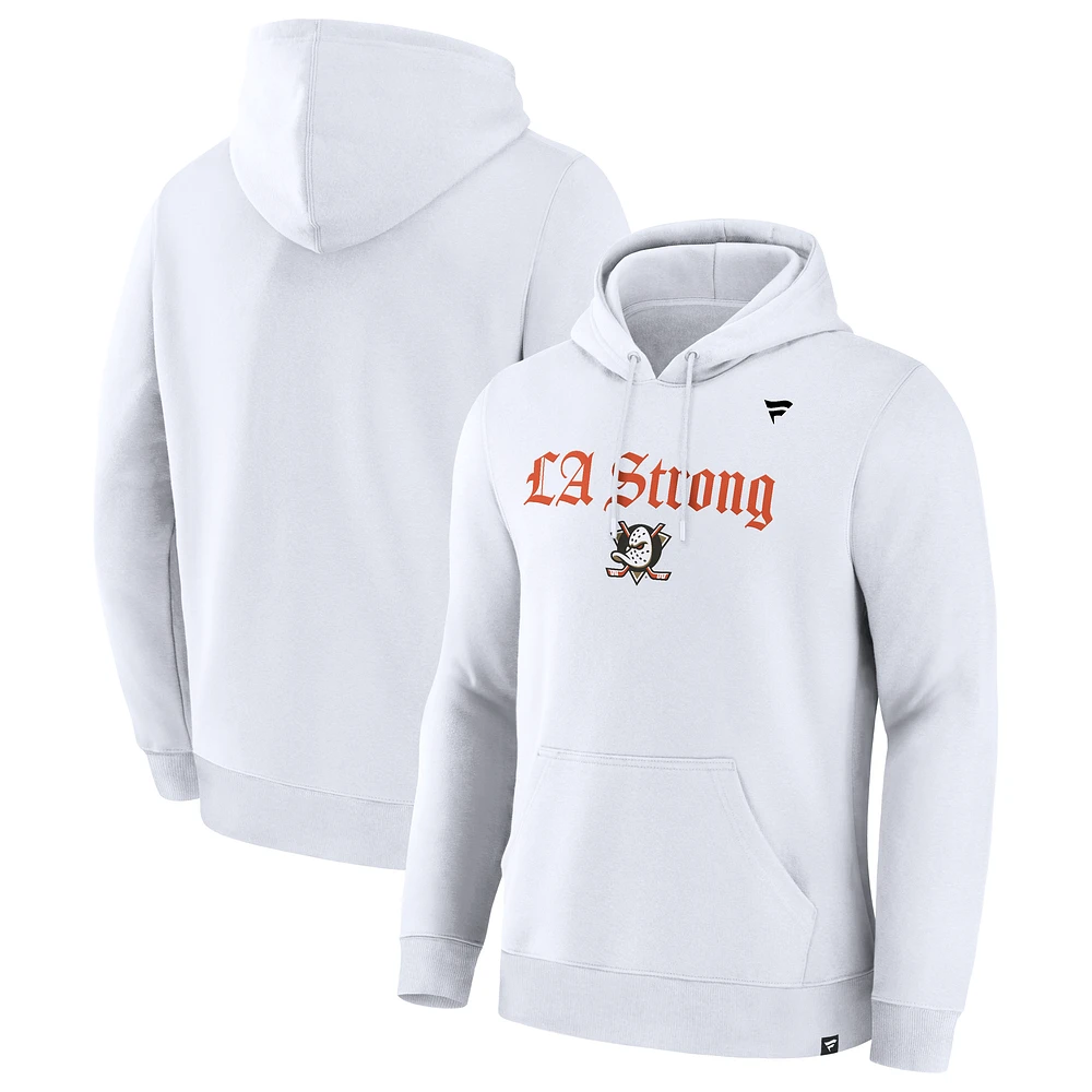 Unisex Fanatics White Anaheim Ducks LA Strong Premium Fleece Pullover Hoodie
