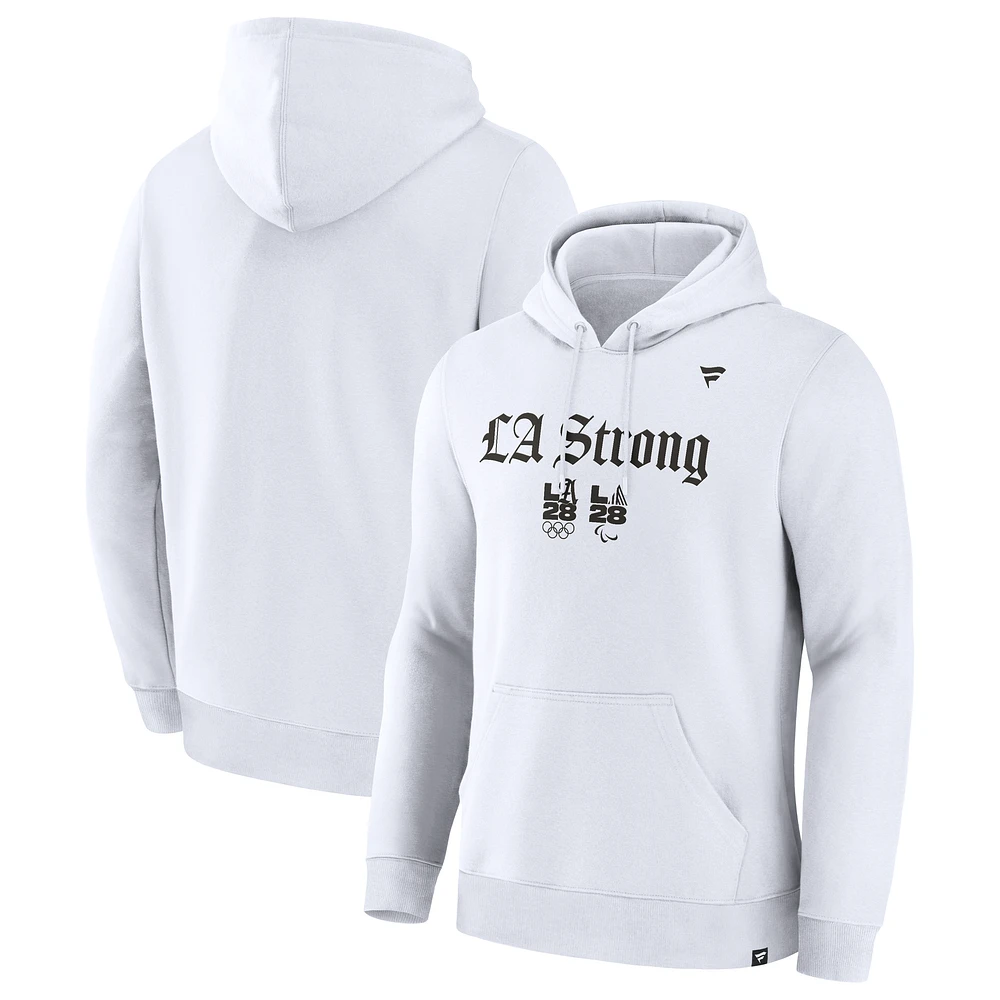 Unisex Fanatics White LA28 LA Strong Premium Fleece Pullover Hoodie