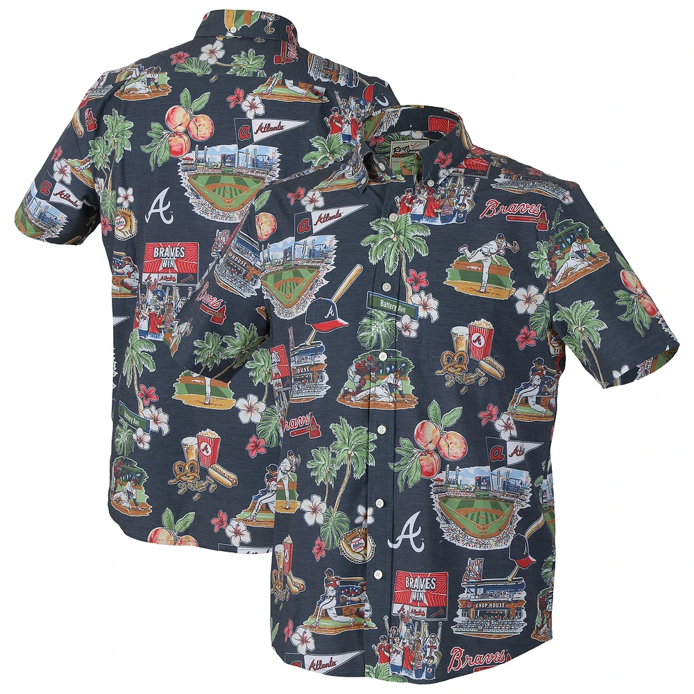 Men's Reyn Spooner Navy Atlanta Braves Scenic Tri-Blend Performance Button-Up Top