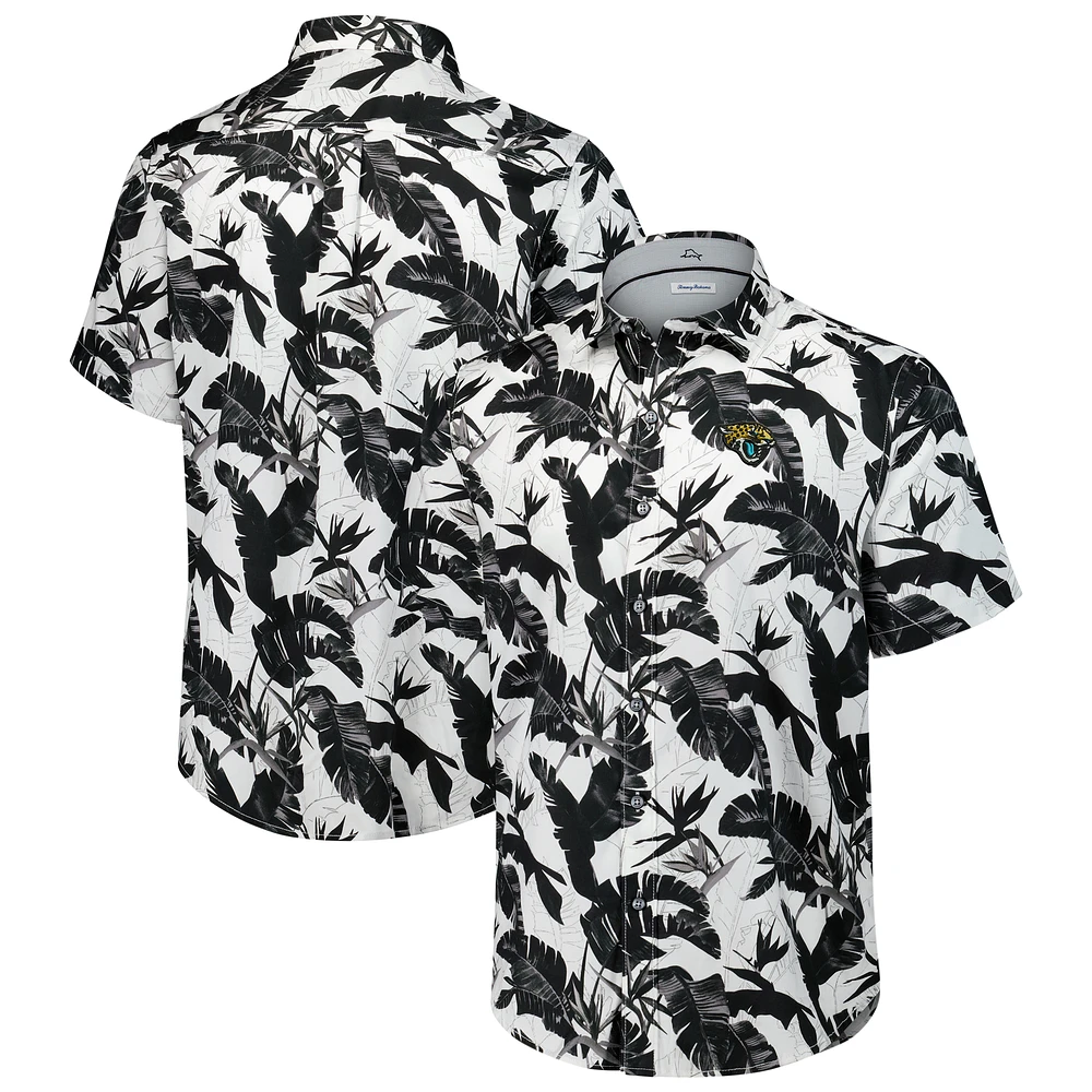 Men's Tommy Bahama Black Jacksonville Jaguars Sunnyvale Blooms Camp Button-Up Shirt