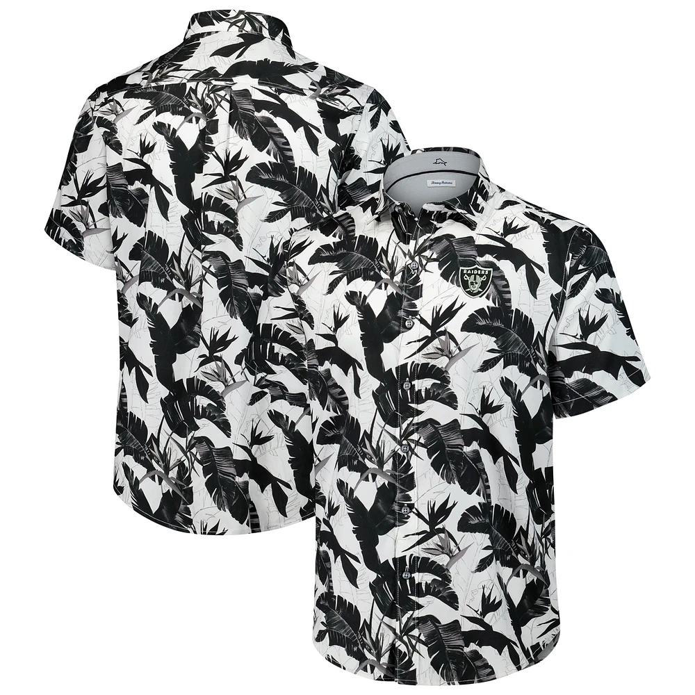 Men's Tommy Bahama Black Las Vegas Raiders Sunnyvale Blooms Camp Button-Up Shirt