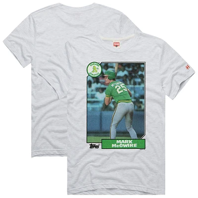 Men's Homage Mark McGwire Ash Oakland Athletics 1987 Topps Baseball Card Player T-Shirt
