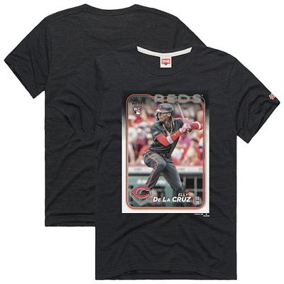Men's Homage Elly De La Cruz Charcoal Cincinnati Reds 2024 Topps Baseball Card Player Tri-Blend T-Shirt