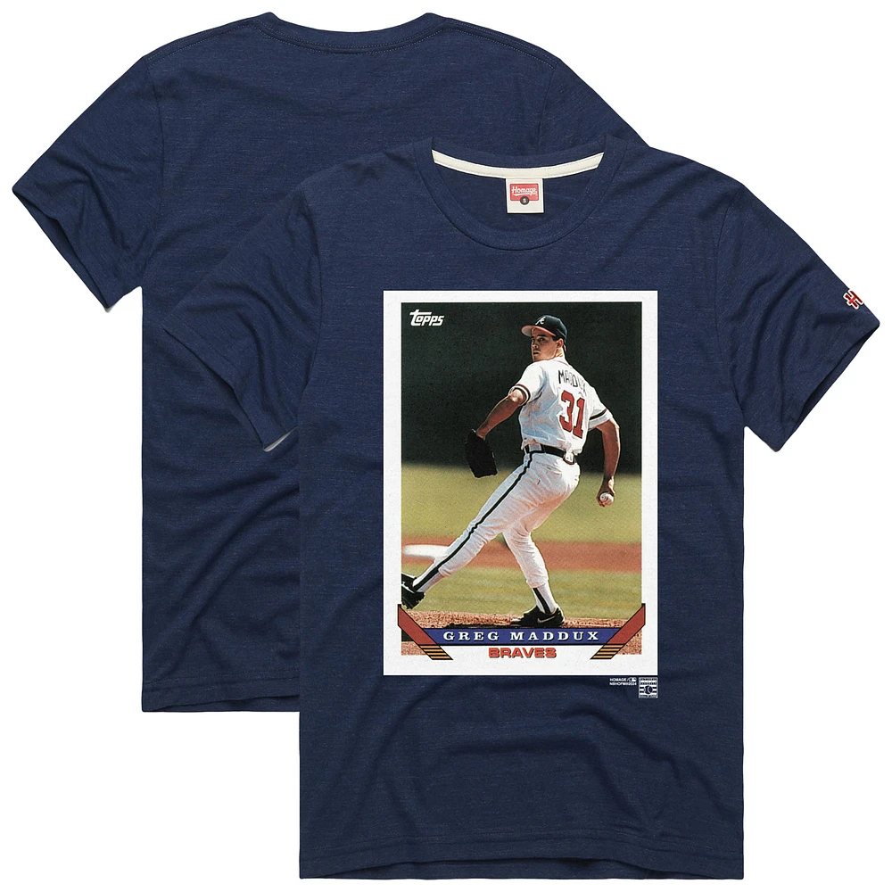 Men's Homage Greg Maddux Navy Atlanta Braves 1993 Topps Baseball Card Player T-Shirt