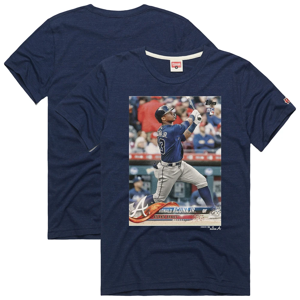 Men's Homage Ronald Acuña Jr. Navy Atlanta Braves 2021 Topps Baseball Card Player T-Shirt