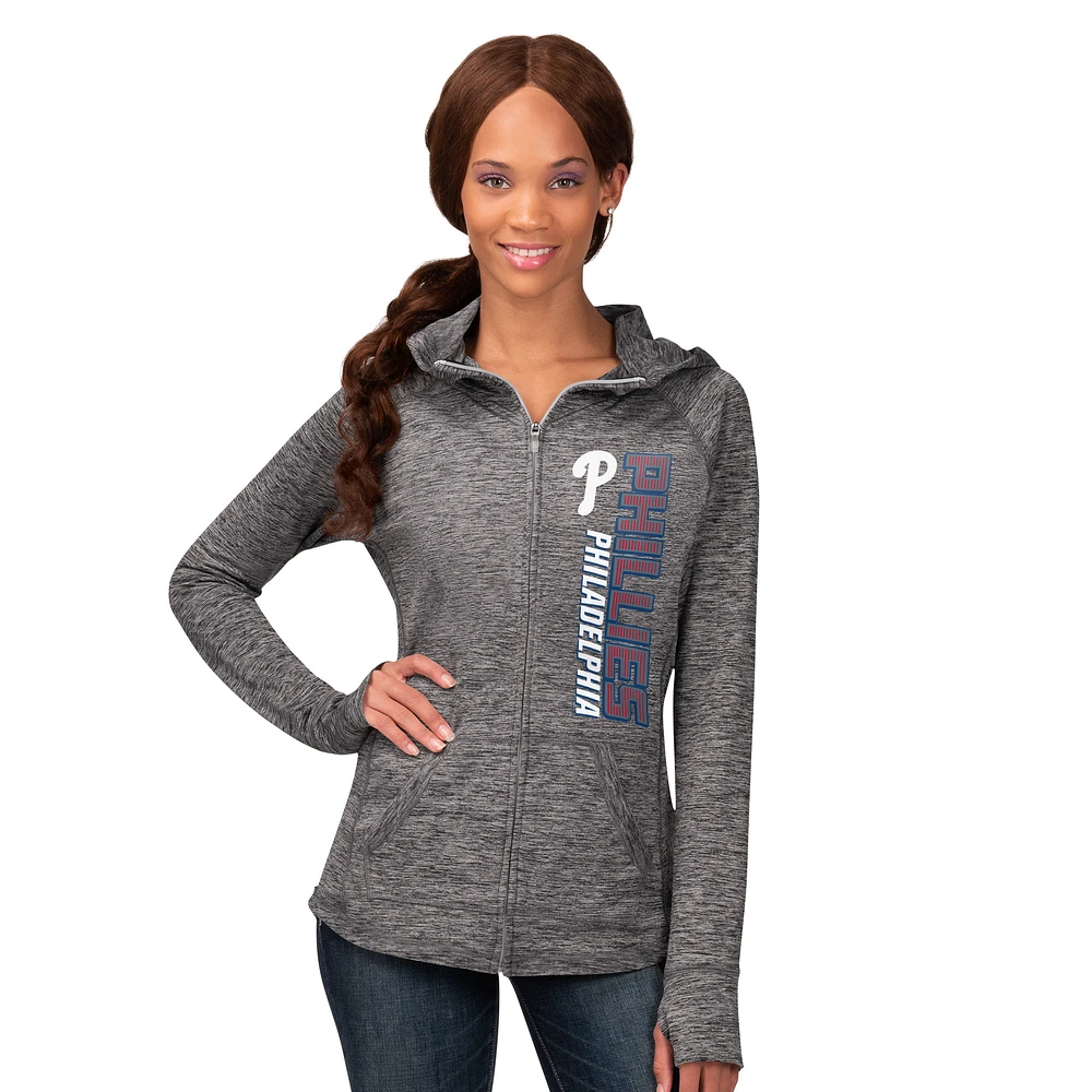Women's G-III 4Her by Carl Banks Heather Gray Philadelphia Phillies Defender Space Dye Raglan Full-Zip Hoodie