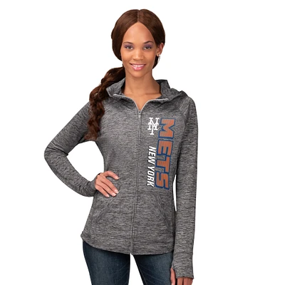 Women's G-III 4Her by Carl Banks Heather Gray New York Mets Defender Space Dye Raglan Full-Zip Hoodie